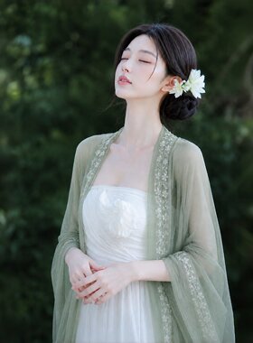 薄荷绿棉麻披肩女外搭2026新款