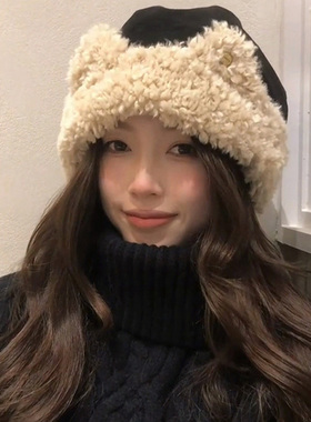 可爱猫耳朵包头帽女秋冬显脸小