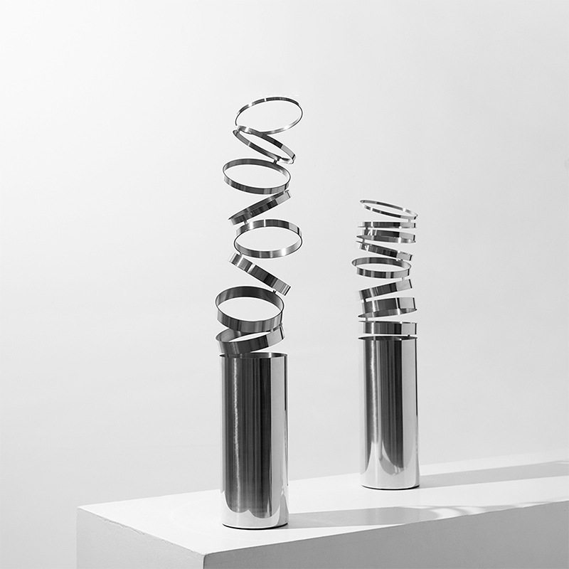 简约现代轻奢不锈钢魔术环花器样板房家居艺术花瓶摆件售楼处软装,淘宝优惠券,粉丝福利购,淘宝优惠卷