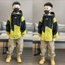 Balabala boy spring autumn season new submachine clothes black and yellow splicing connected hat jacket childrens cardiovert windproof