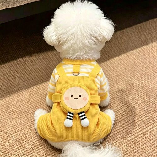 狗狗衣服秋冬新款蛋仔背带裤泰迪比熊博美小型犬宠物四脚衣可牵引 - 图0