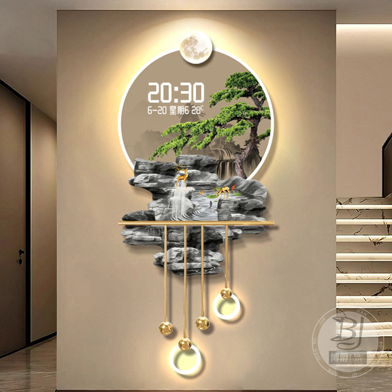 流水生财玄关装饰画高级感立体LED灯画万年历电子时钟过道格栅画,淘宝优惠券,粉丝福利购,淘宝优惠卷