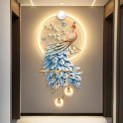 现代轻奢孔雀玄关装饰画寓意好LED灯光挂画走廊立体发光艺术壁灯 - 图2