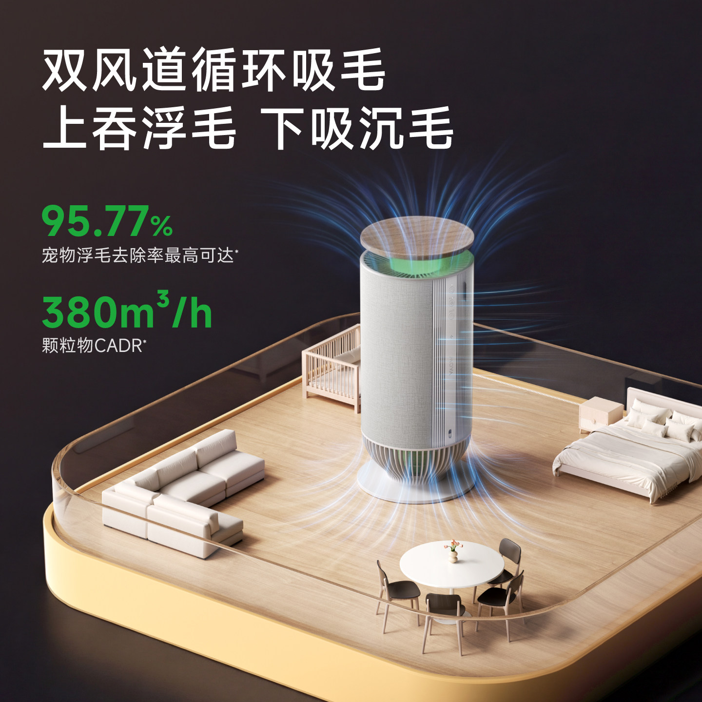 Mova追觅家用宠物空气净化器换季全自动吸猫毛神器除臭除异味电器