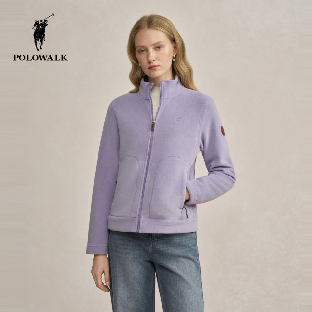 POLOWALK Women's Jacket 2025 Autumn New Arrival Velvet Stand Collar Top Simple Korean Style Women's Jacket