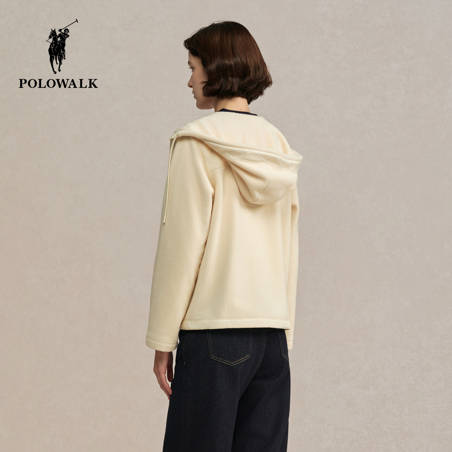 POLOWALK女式外套2025秋季新品摇粒绒显瘦连帽加绒拼接休闲外套,淘宝优惠券,粉丝福利购,淘宝优惠卷