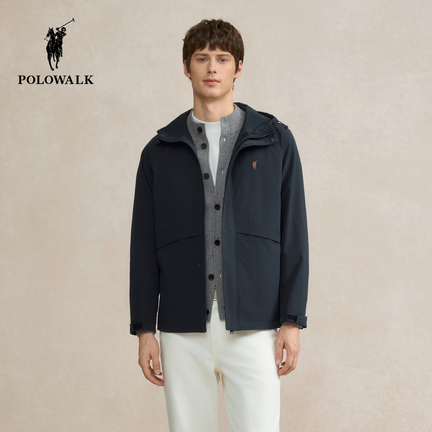 POLOWALK男装夹克2025秋季新品简约工装连帽夹克通勤百搭外套男式,淘宝优惠券,粉丝福利购,淘宝优惠卷