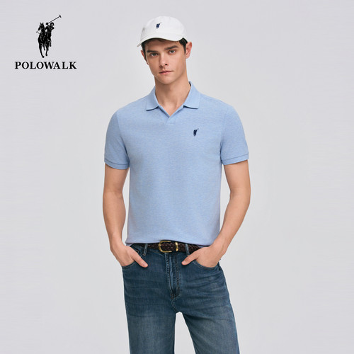 [特惠]POLOWALK男式短袖POLO衫简约剪刀领短袖商务POLO衫 - 图0