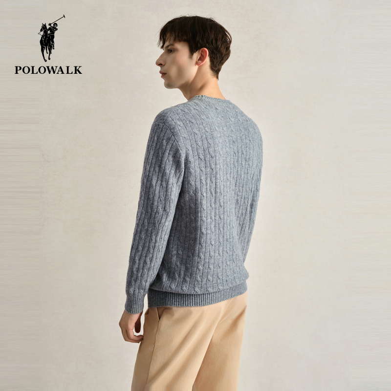 【100%绵羊毛】POLOWALK男士毛衣秋冬新款针织衫圆领羊毛衫男