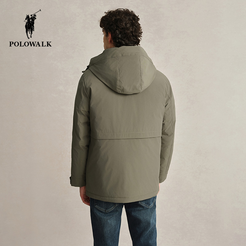 【90鹅绒】POLOWALK男中长加厚保暖羽绒服秋冬简约工装连帽外套