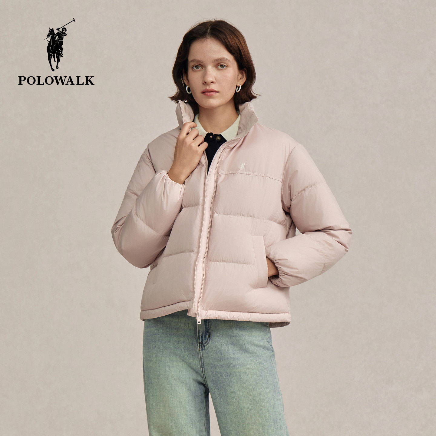 POLOWALK女式厚款羽绒服2025冬季新品90鸭绒立领保暖短款羽绒外套,淘宝优惠券,粉丝福利购,淘宝优惠卷