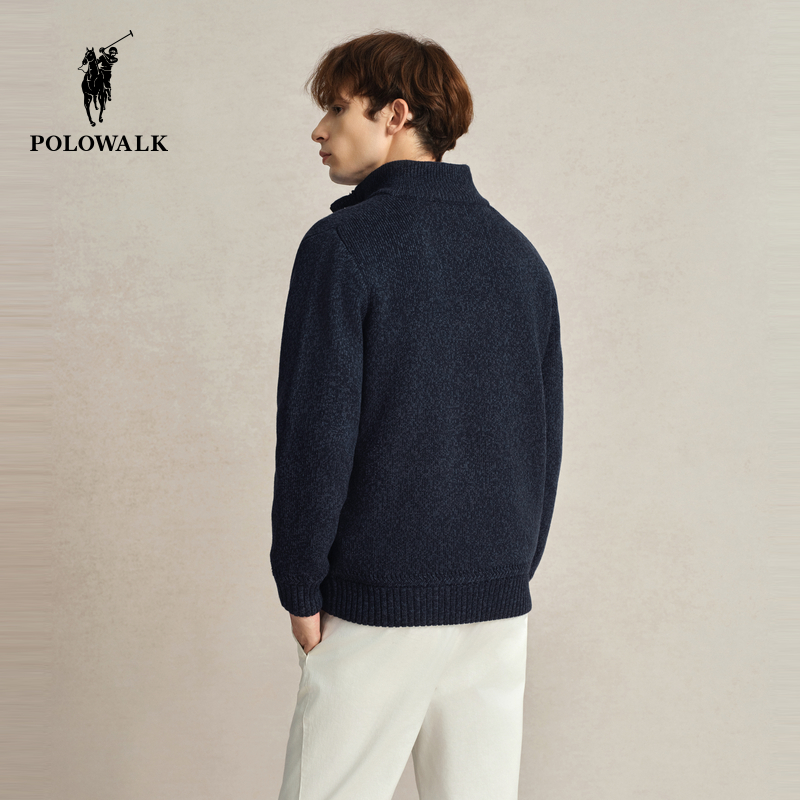 POLOWALK男士加绒针织开衫2024冬新款保暖针织衫上衣百搭毛衣外套