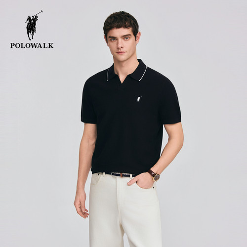 POLOWALK男式短袖针织衫2026春季新品剪刀领方格肌理针织POLO衫 - 图0