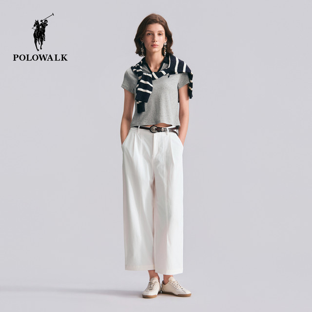 ໂສ້ງຜູ້ຍິງ POLOWALK 2026 ພາກຮຽນ spring ແລະ summer ໃຫມ່ elastic waist versatile ຂາຊື່ slimming ແລະວ່າງຂາກວ້າງ.