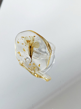 张小米和郑小糖 复古浪漫滴胶干花戒指清透文艺真花永生花指环夏