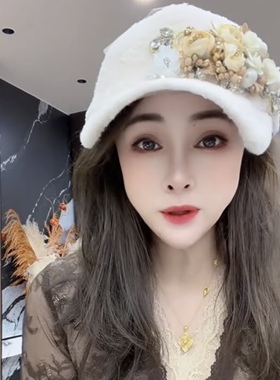 秋冬新款羊羔毛款立体蕾丝繁华大帽檐秋冬棒球帽显脸小重工鸭舌帽