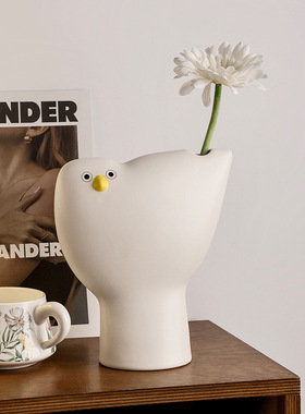 贝汉美创意卡通侘寂风送朋友家居卧室桌面中古呆呆鸟花器装饰摆件