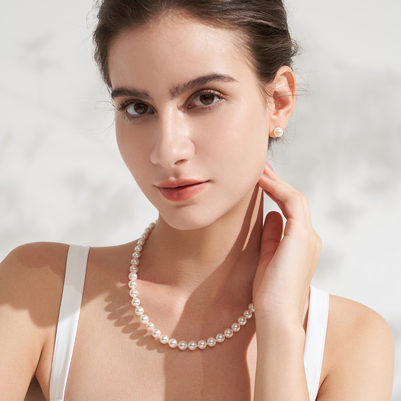 有幸Akoya海水珍珠项链14k金珍珠珠链极强光颈链珠宝 6.5-7mm - 图0