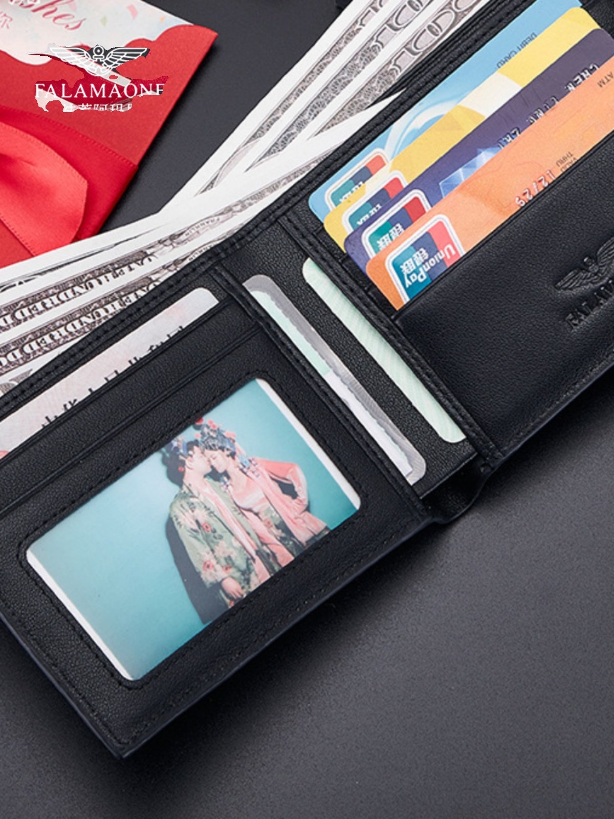 正品法莱阿玛尼十大名牌男士钱包短款真皮钱夹高档送老公生日礼物