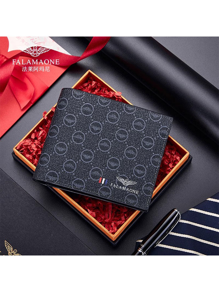 正品法莱阿玛尼十大名牌男士钱包短款真皮钱夹高档送老公生日礼物