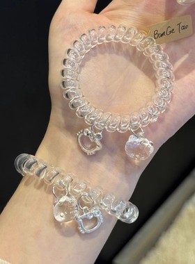 透明KT猫电话线发圈简约无痕夏天发绳清新百搭日常高弹力耐用头绳