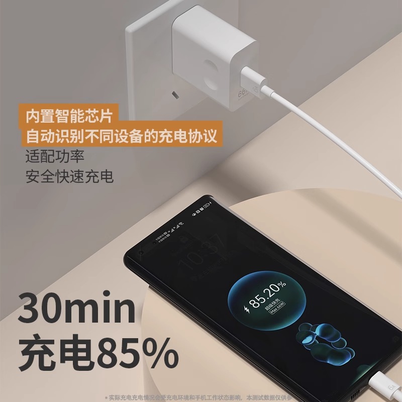 66W超级快充头JN适用HUAWEI mate50pro/P50/P40荣耀80充电器插头100W手机nova11/10/9数据线套装快充6A数据线 - 图1