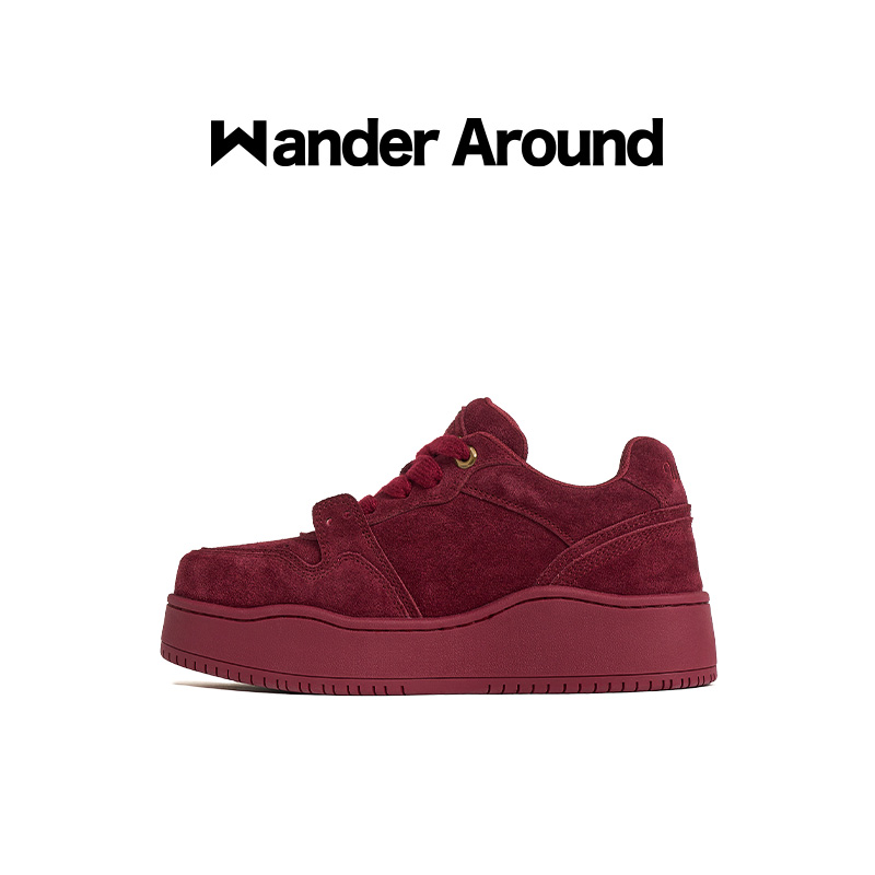 Wander around漫行秋冬新款安可拉红厚底增高低帮休闲板鞋女