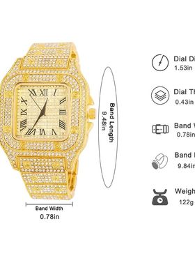 Gold Color Cuban Chain Watch for Men,Hip Hop Miami Curb,Iced