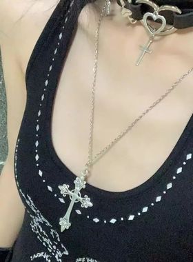 Summer Black Rhinestone Cross Jesus Pendant Choker Necklace