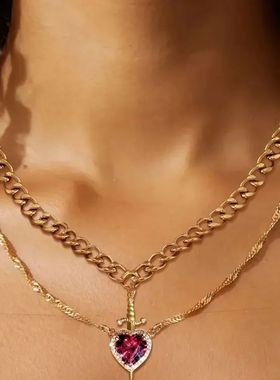 Heart and Sword Necklace Couple Necklaces Zircon Crystal Rin