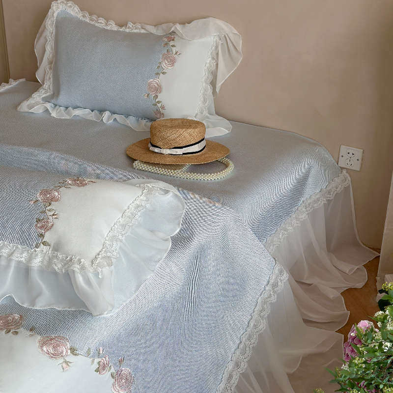 小清新夏季冰丝凉席三件套可水洗少女心刺绣床裙款1.8米空调软席,淘宝优惠券,粉丝福利购,淘宝优惠卷