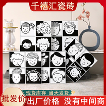 Black and white flower brick 300 toilet childrens room wall brick cartoon barber hair salon comics avatar toilet anti-slip brick