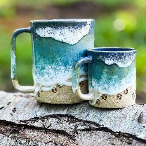 Paw Print Shoreline Mug, Shoreline Paw Ceramic Coffee Cup, - 图1