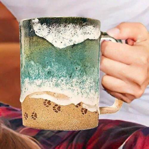 Paw Print Shoreline Mug, Shoreline Paw Ceramic Coffee Cup, - 图3