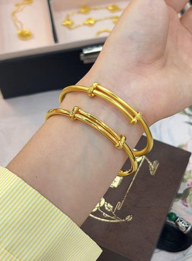 金包银古法推拉手镯女可调节活口实心光面素圈手环镯子首饰送礼物