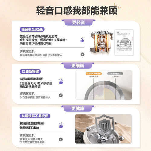 大宇云静变频无刷有钛破壁机豆浆机家用全自动轻音五谷杂粮料理机 - 图0