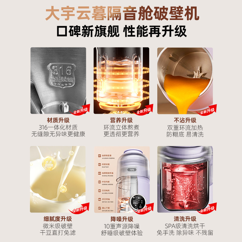 大宇0涂层破壁机豆浆机家用静音无渣全自动小型豆浆机新款低噪音