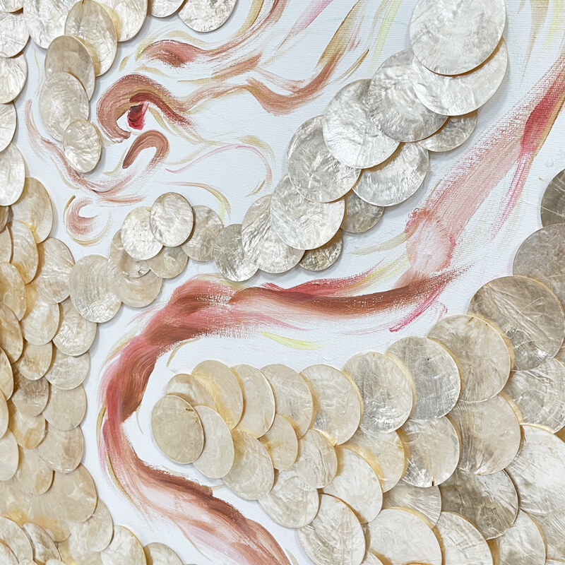 新中式龙年贝壳装饰画创意抽象手绘油画家用酒店客厅艺术双联壁画-图2
