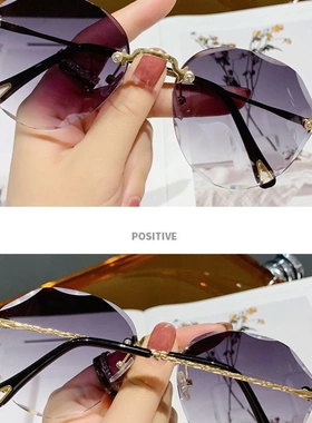 2025新款眼镜太阳镜无框切边时尚网红街拍大脸显瘦潮流款蛤蟆墨镜