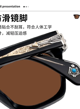 新款欧美时尚潮流厚框太阳镜复古高级感仿板材丙酸插针防晒墨镜男