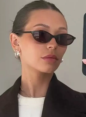 2025新款扁圆框书呆子窄框墨镜女小脸y2k辣妹风绿色复古太阳眼镜