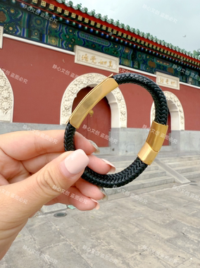 五台山五路财神黄财神皮手链梵文好运招财手绳饰品本命年转运手环