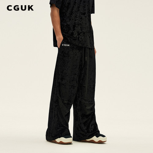 【王星玮同款】CGUK 新款钻绒廓形T恤钻绒褶皱阔腿裤男女情侣款 - 图3