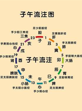 中医养生保健五行子午流注图装饰画写真海报印制展板喷绘墙贴纸挂