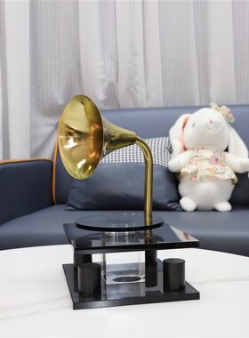 新中式简a约复古留声机装饰办公室客厅样板房卧室玄关书房家居摆