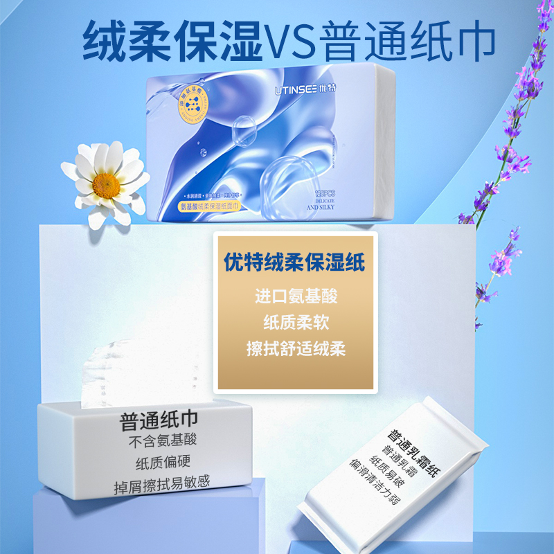 优特氨基酸保湿乳霜云柔巾300张/母婴适用抽纸宝宝专用纸巾3包装 - 图3