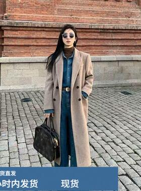 加厚人字纹芼呢外套女冬