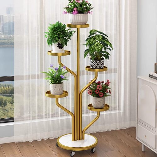 高端花架子客厅落地式阳台置物架多肉花架万向轮铁艺花盆托架多层 - 图2