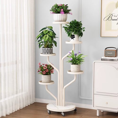 高端花架子客厅落地式阳台置物架多肉花架万向轮铁艺花盆托架多层 - 图0