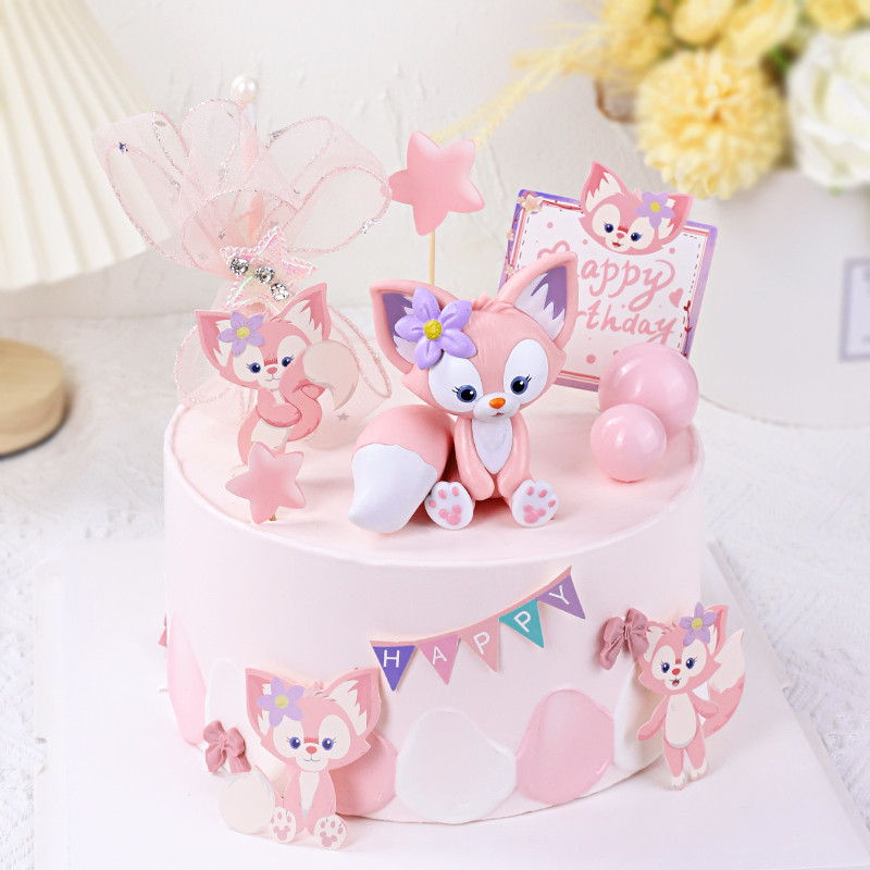 狐狸蛋糕装饰摆件网红粉色川沙妲己儿童小女孩生日甜品台装扮插件 - 图2